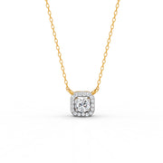 0.30 Ct Round Cut Moissanite Women's Halo Necklace Pendant 14K Gold Plated